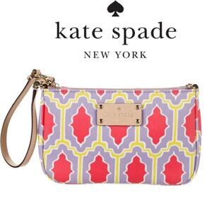Kate Spade Linet Cabana Tile crocus orange wristlet zipper clutch purple Video